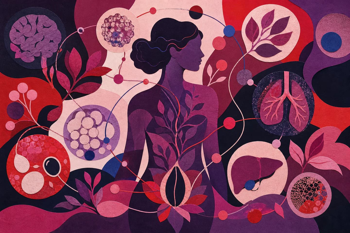 Interconnected organic forms representing whole-body hormonal health