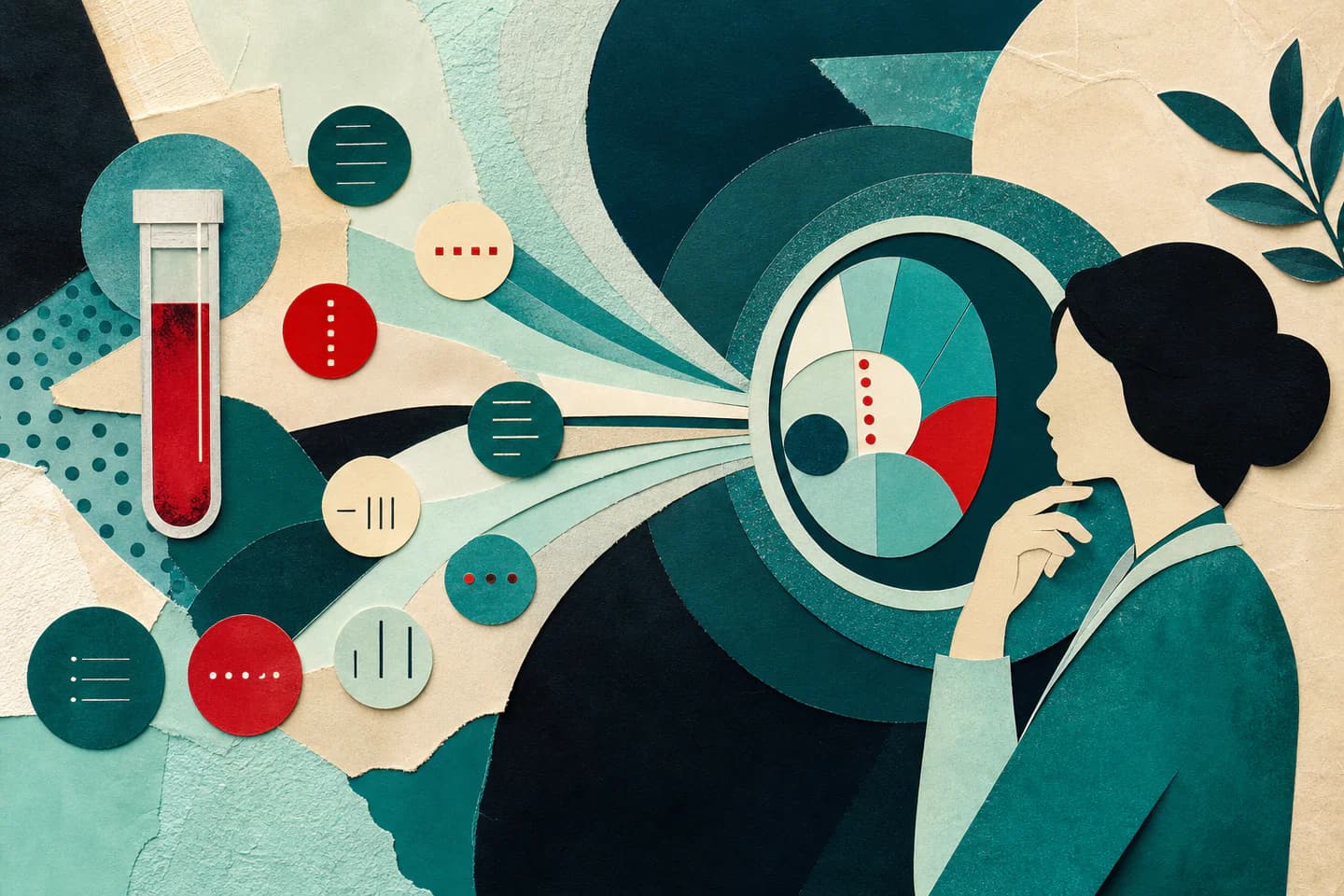 Abstract laboratory forms, a blood sample, and an interpretive lens